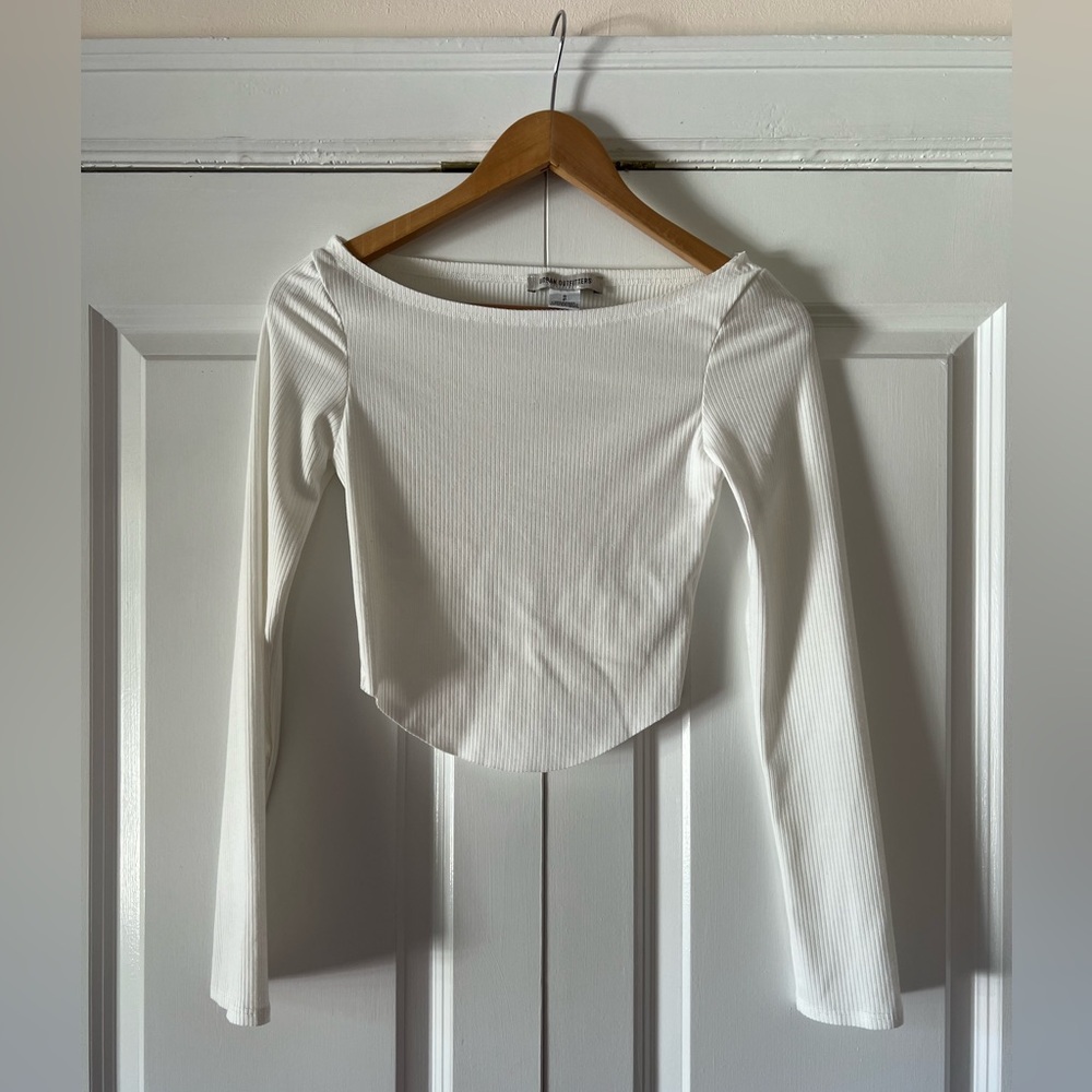Urban Outfitters White Ribbed Long Sleeve Crop Top